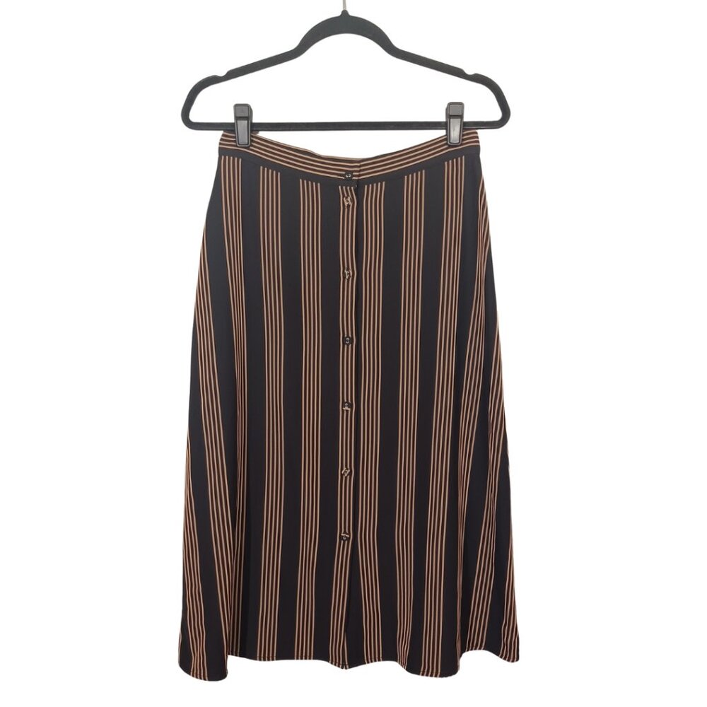 H&M Black Midi Skirt with Tan Vertical Stripes